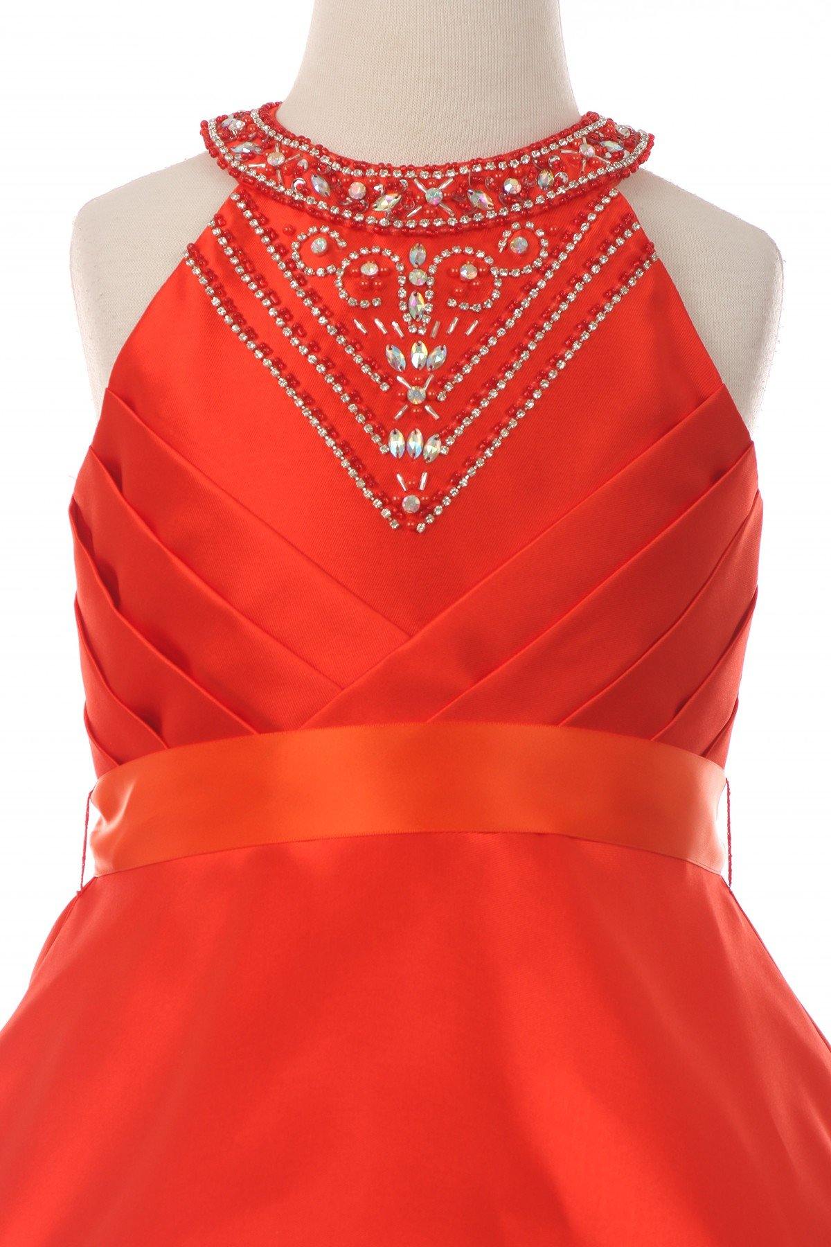 Short Beaded Satin Flower Girl Dress