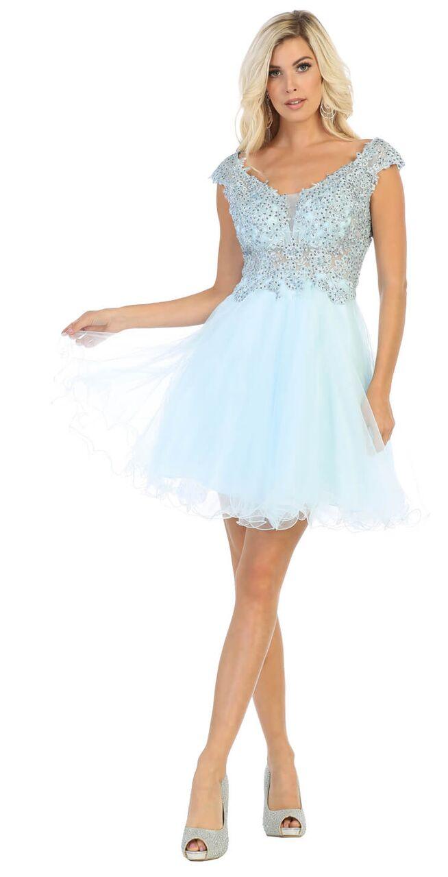 Short Cap Sleeve Plus Size Prom Homecoming Cocktail Dress - The Dress Outlet May Queen