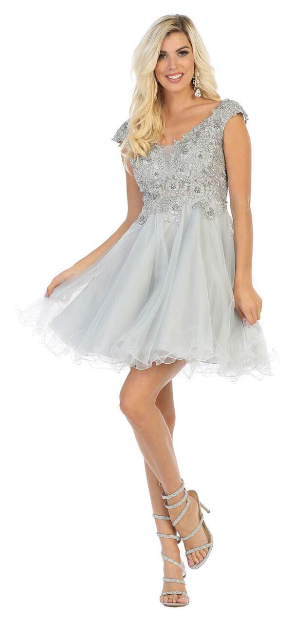 Short Cap Sleeve Plus Size Prom Homecoming Cocktail Dress - The Dress Outlet May Queen