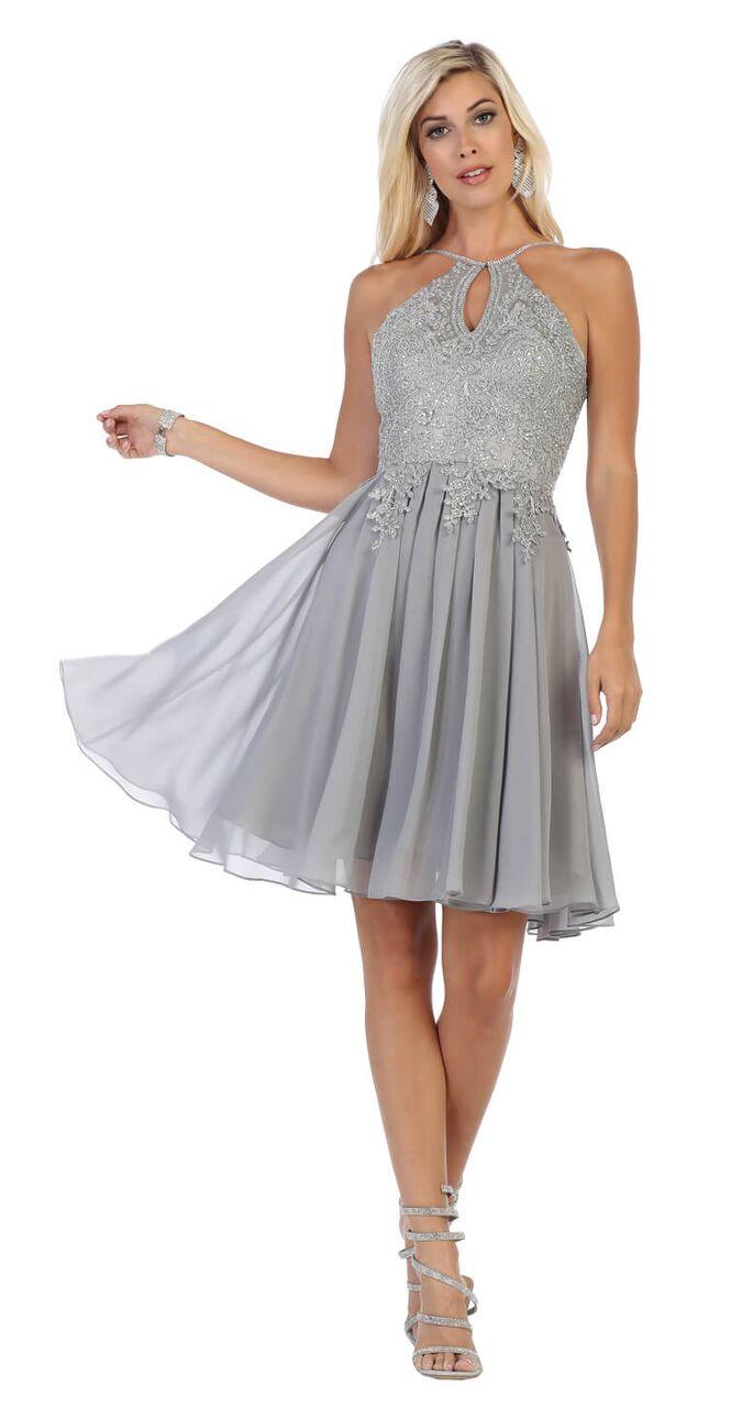 Short Chiffon Halter Top with Keyhole Neck Prom Dress - The Dress Outlet May Queen