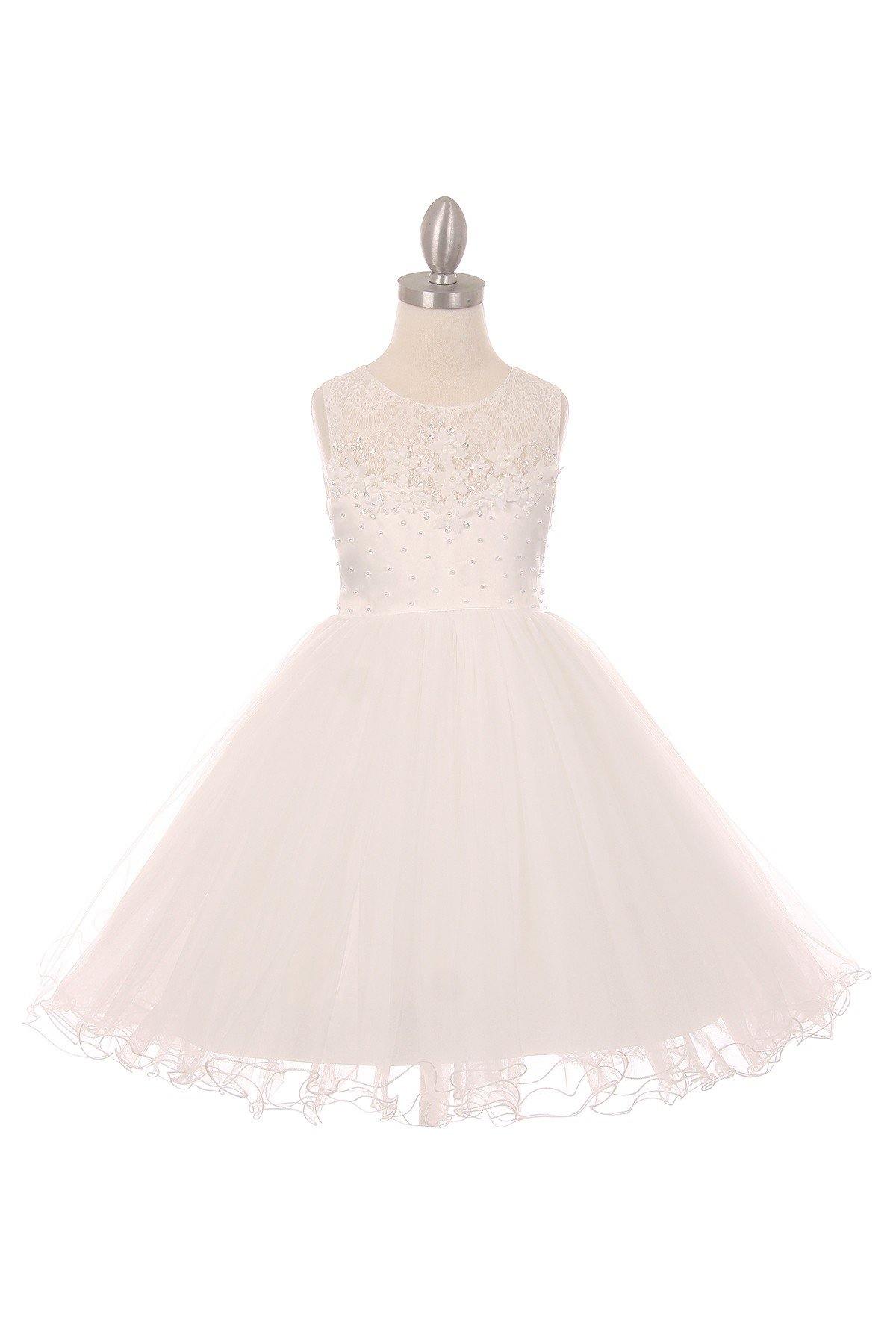 Short Embellished Gown Flowers Girl Dress