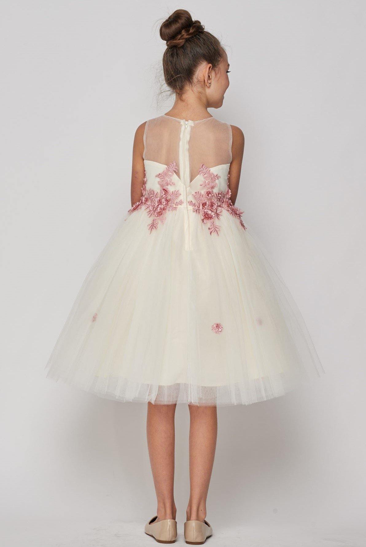 Short Floral Embellished Gown Flower Girls Dress - The Dress Outlet Cinderella Couture