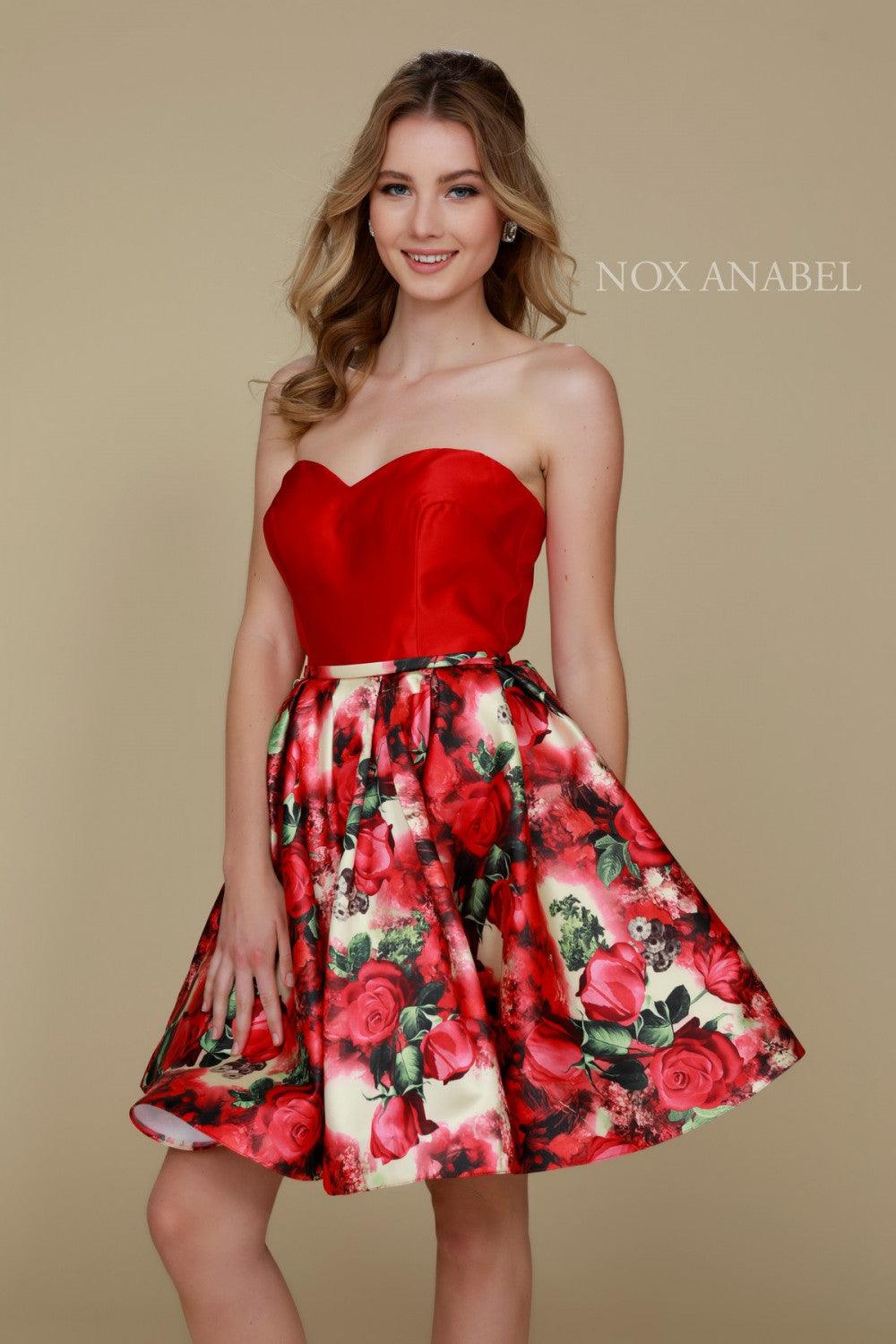 Short Floral Formal Prom Cocktail Dress - The Dress Outlet Nox Anabel
