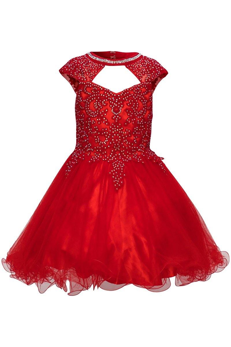 Cinderella Couture Short Flower Girl Dress - Blush - Cap Sleeve Sweetheart Neckline