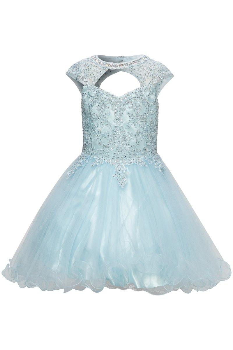 Cinderella Couture Short Flower Girl Dress - Blush - Cap Sleeve Sweetheart Neckline