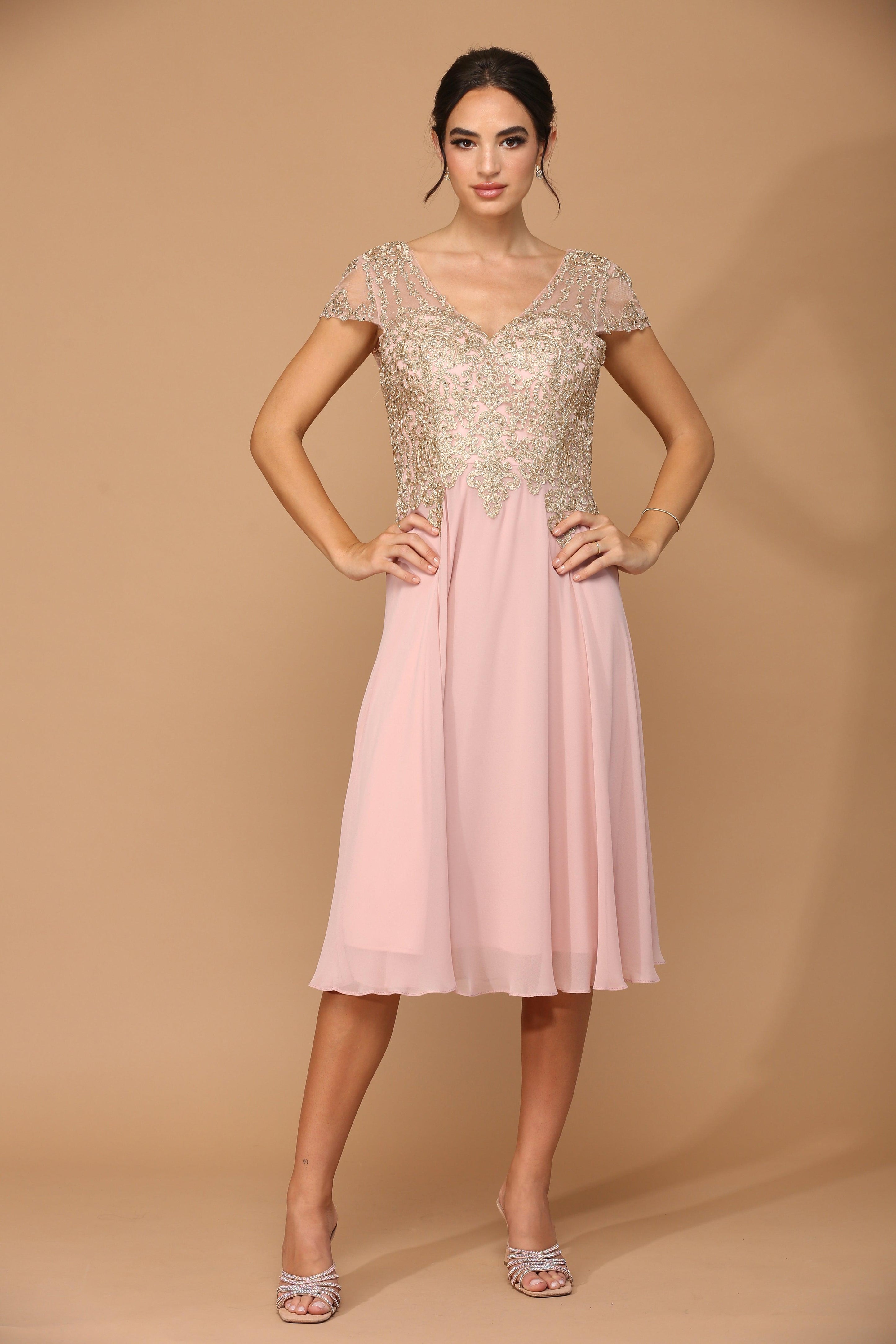 Dusty Rose Short Dress Formal Cap Sleeve for $153.99 – The Dress Outlet