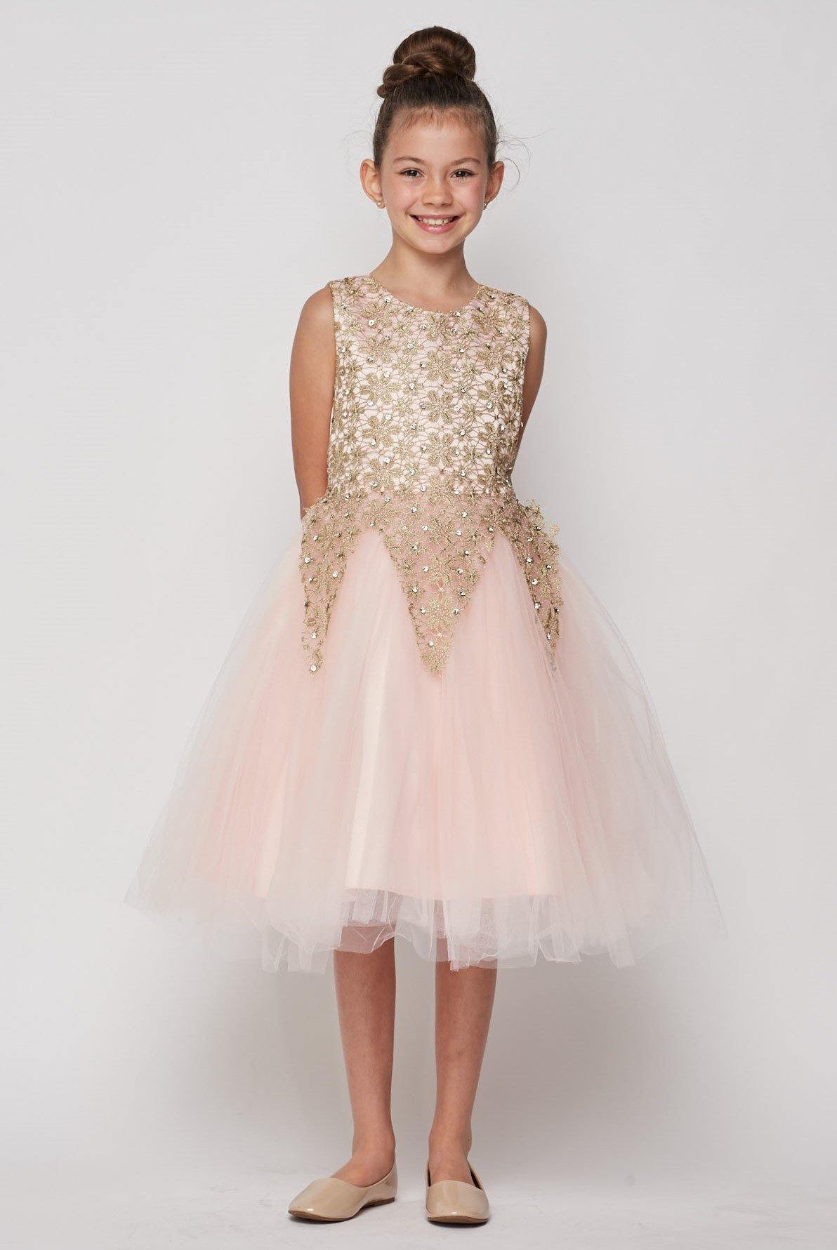 Short Gold Embroidered Gown Flower Girls Dress - The Dress Outlet Cinderella Couture