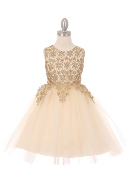 Short Gold Embroidered Gown Flower Girls Dress - The Dress Outlet Cinderella Couture