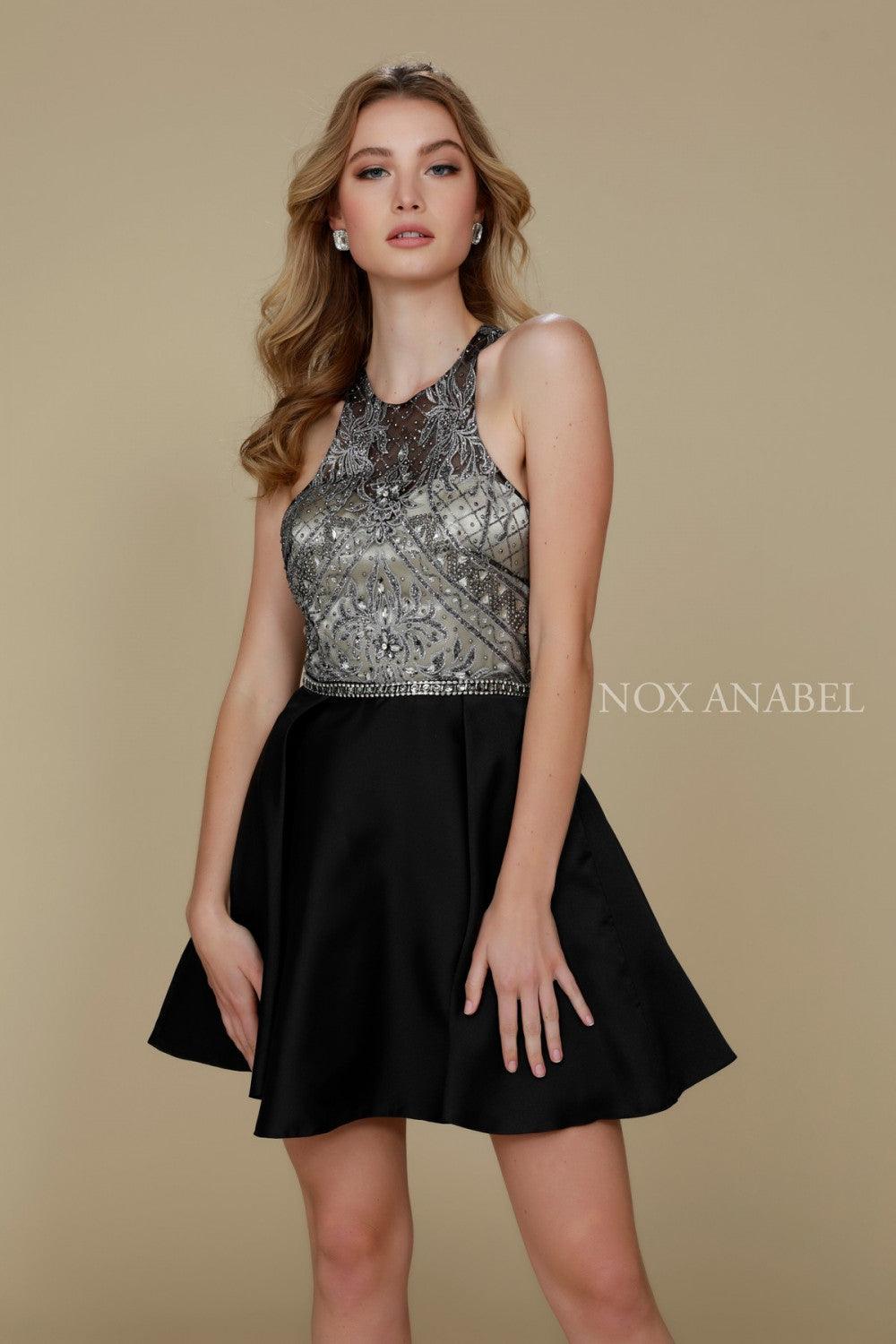 Short Halter Neck Formal Cocktail Dress - The Dress Outlet Nox Anabel