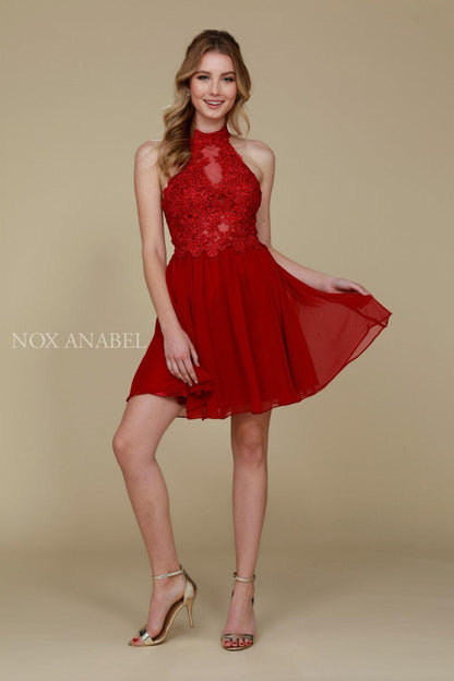Short Halter Neck Formal Prom Cocktail Dress - The Dress Outlet Nox Anabel
