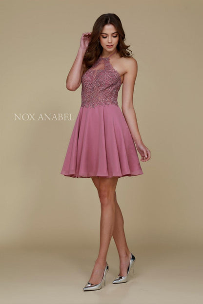 Short Halter Neck Homecoming Prom Dress - The Dress Outlet Nox Anabel