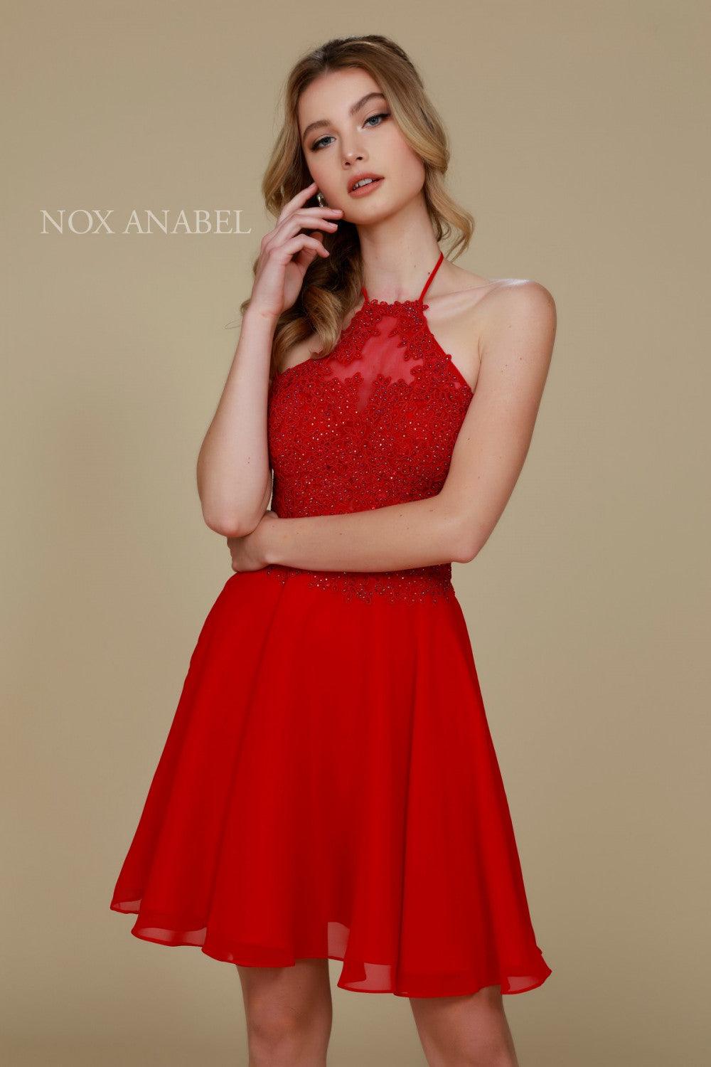 Short Halter Neck Homecoming Prom Dress - The Dress Outlet Nox Anabel