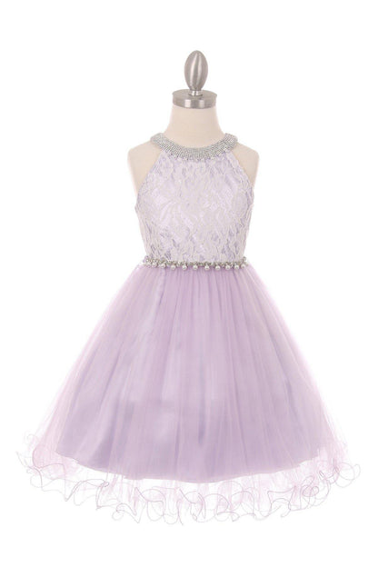 Short Halter Style Lace and Rhinestone Flower Girl Dress - The Dress Outlet Cinderella Couture