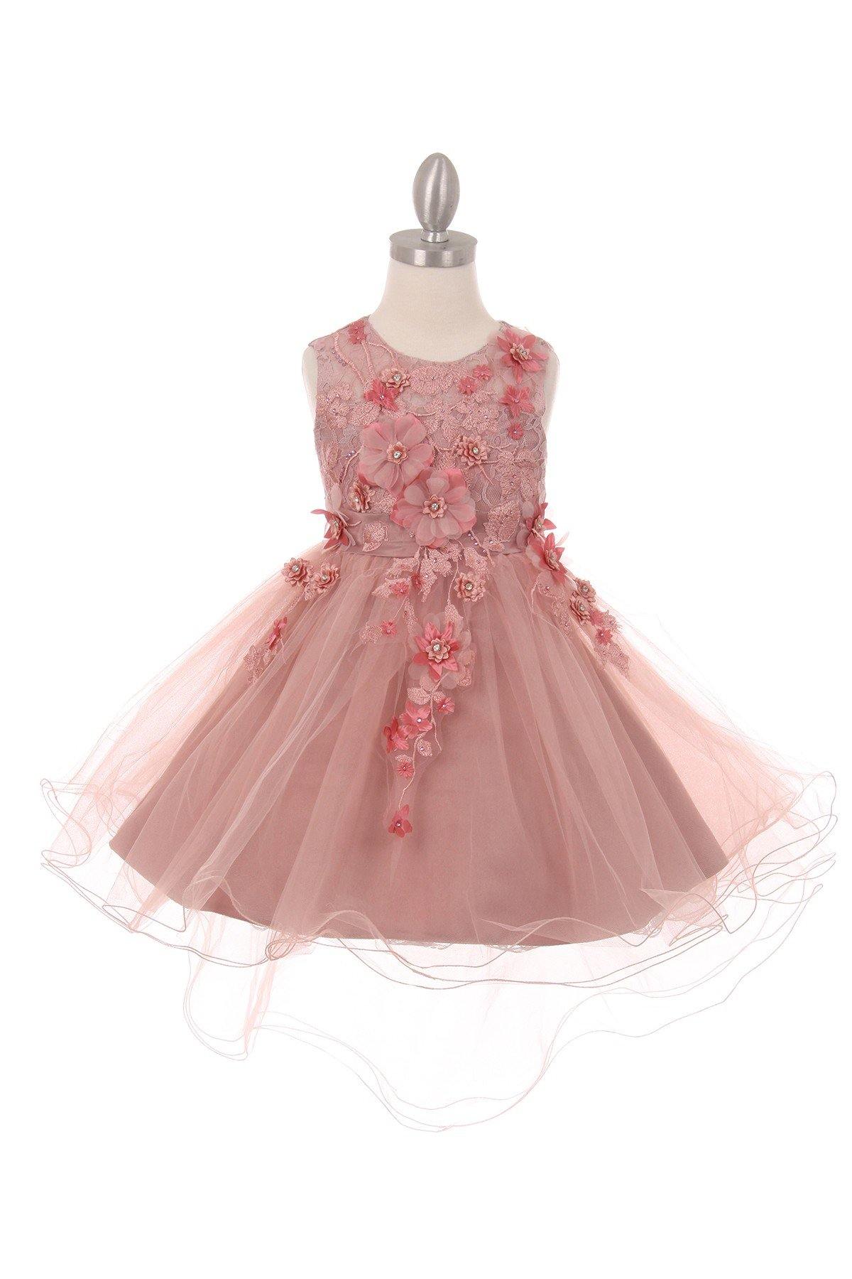 Short High Low Floral and Tulle Flower Girls Dress - The Dress Outlet Cinderella Couture