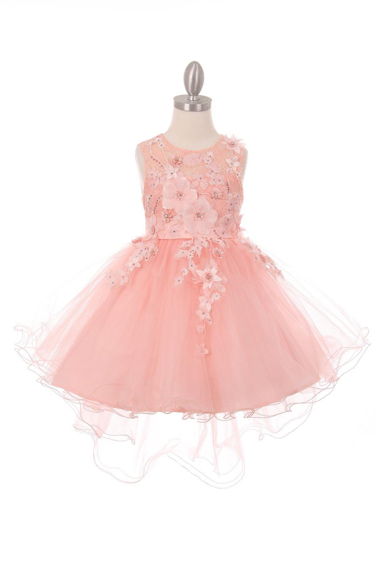 Short High Low Floral and Tulle Flower Girls Dress - The Dress Outlet Cinderella Couture