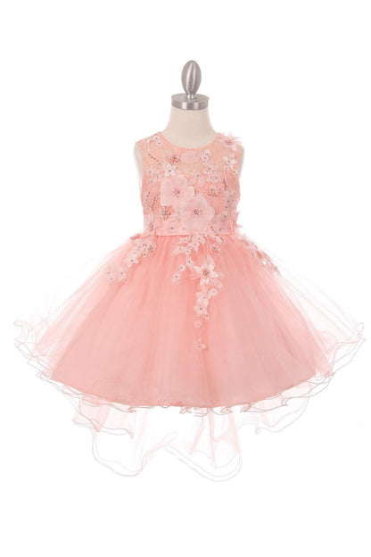 Short High Low Floral and Tulle Flower Girls Dress - The Dress Outlet Cinderella Couture