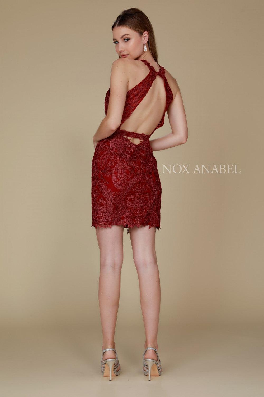 Short High Neck Formal Cocktail Dress - The Dress Outlet Nox Anabel