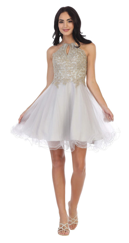 Short Homecoming Halter Prom Dress - The Dress Outlet Eva Fashion