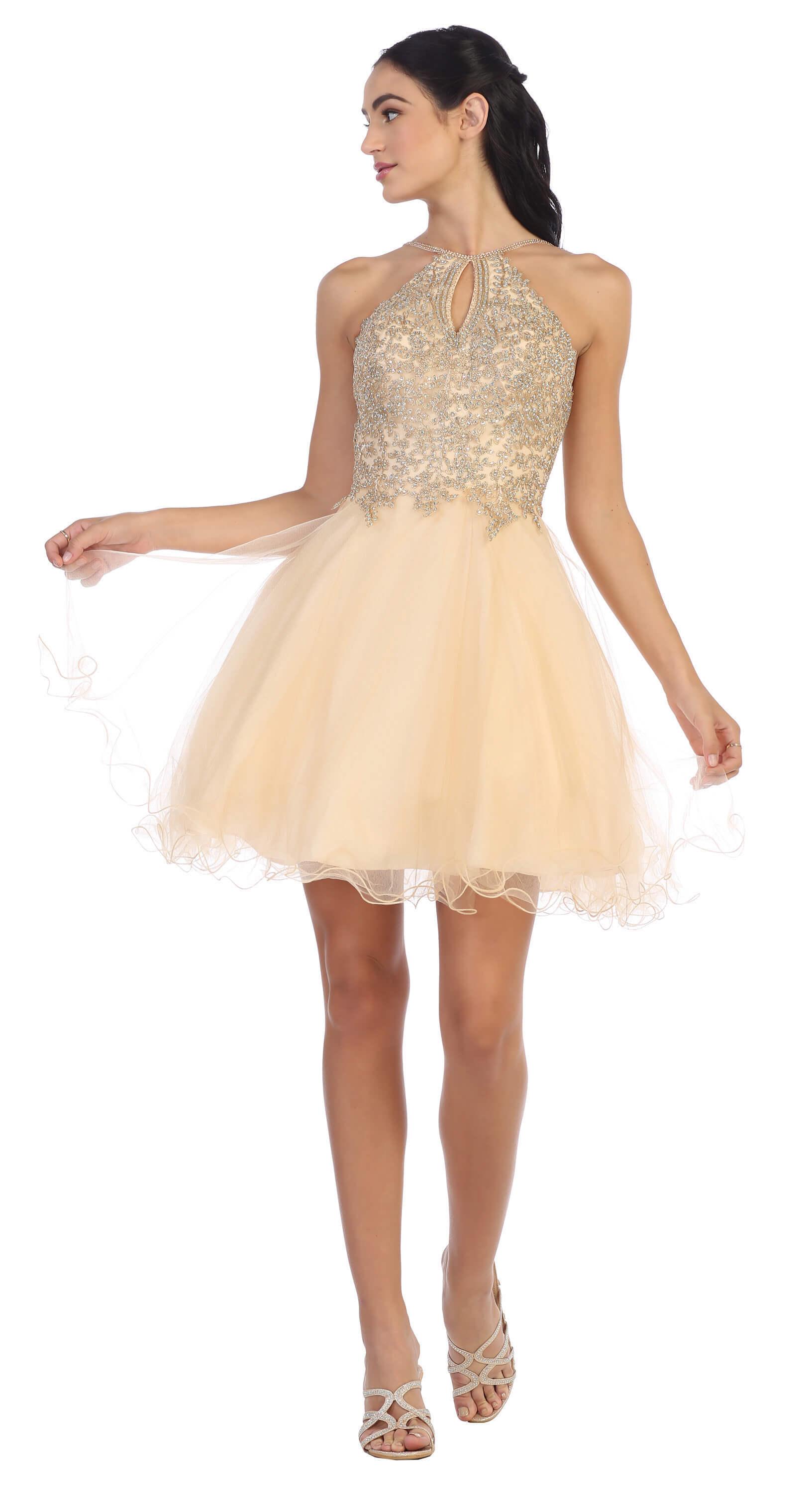 Short Homecoming Halter Prom Dress - The Dress Outlet Eva Fashion