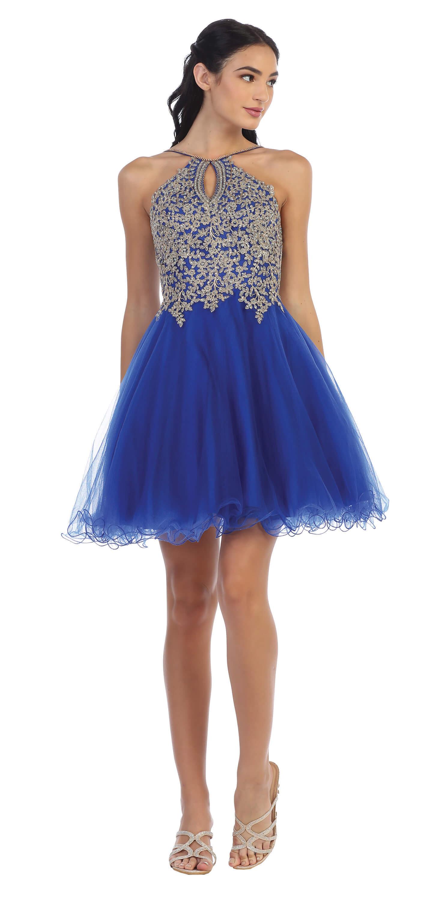 Short Homecoming Halter Prom Dress - The Dress Outlet Eva Fashion