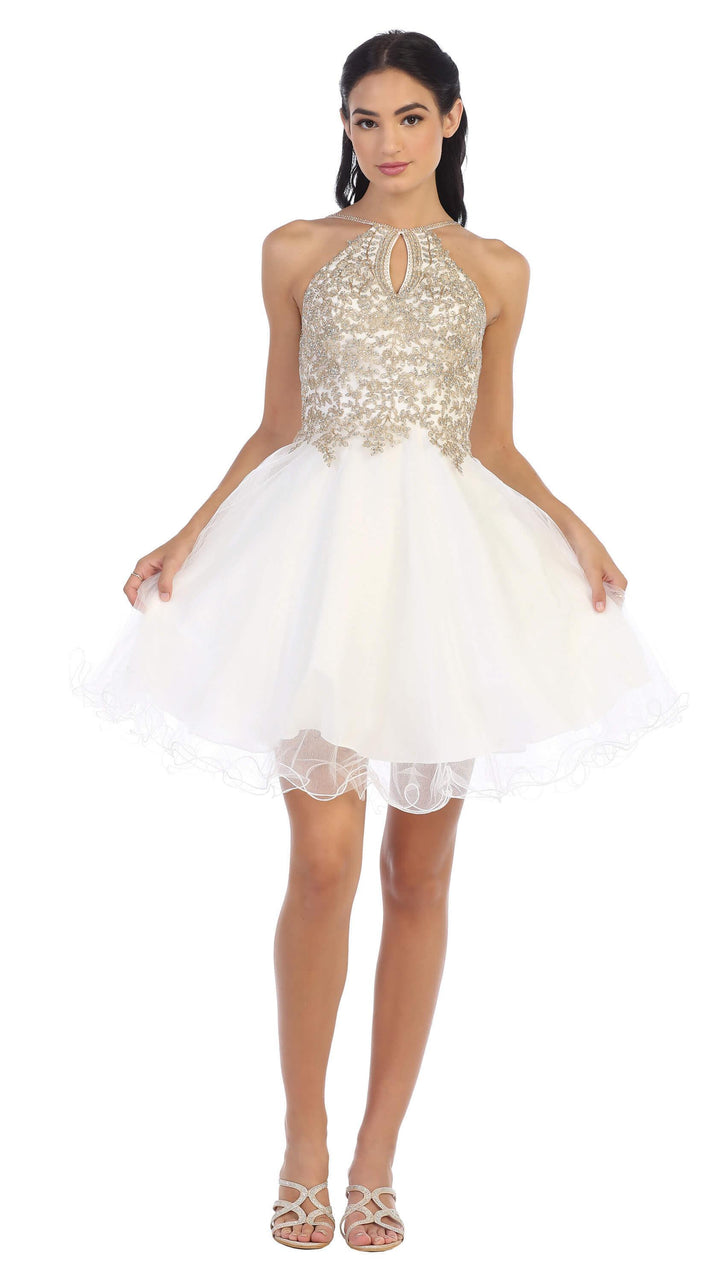 Vintage Halter Satin Pleated Short Prom Dress Formal Homecoming Dress main image 0