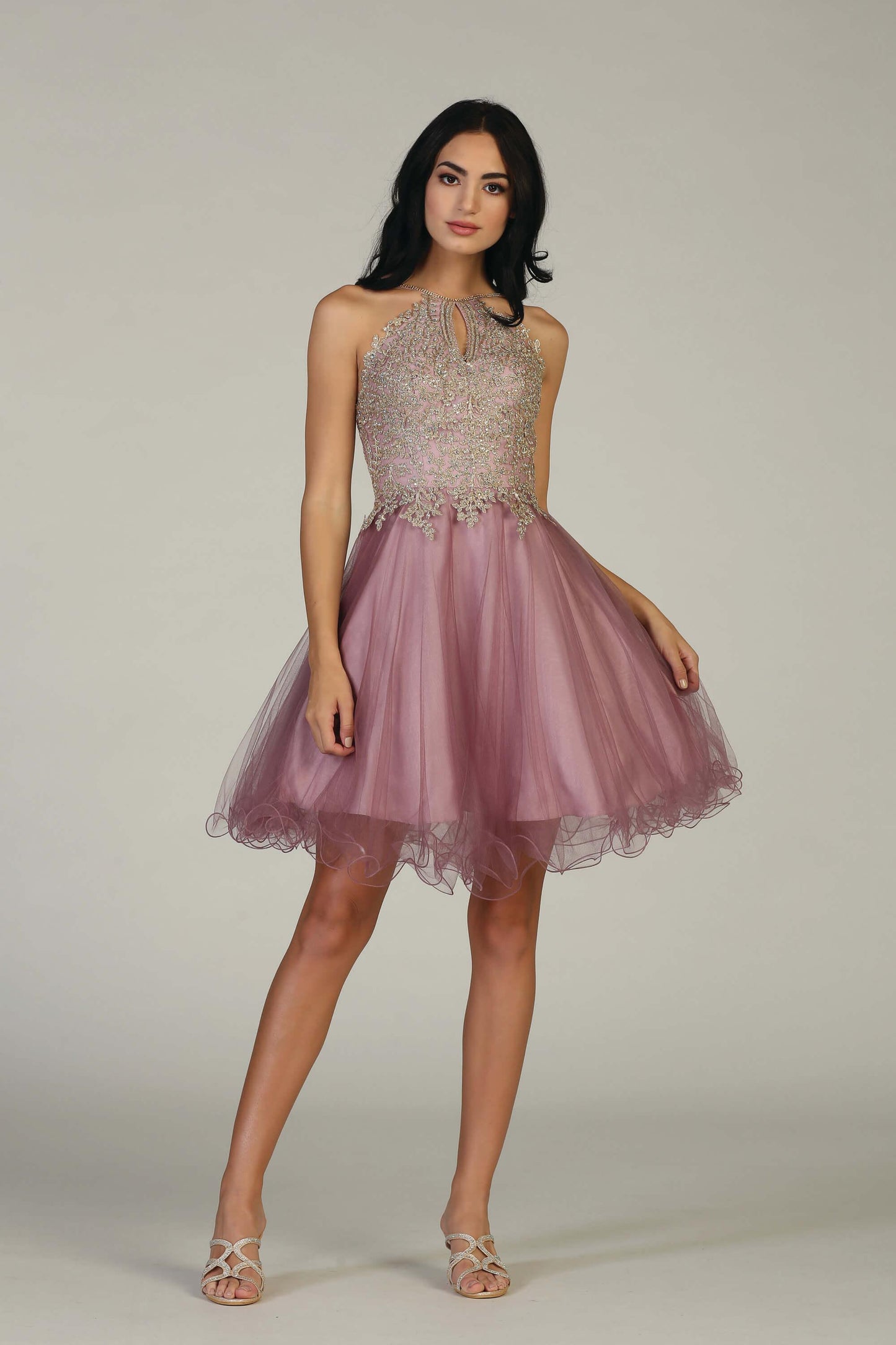 Short Homecoming Halter Prom Dress - The Dress Outlet Eva Fashion