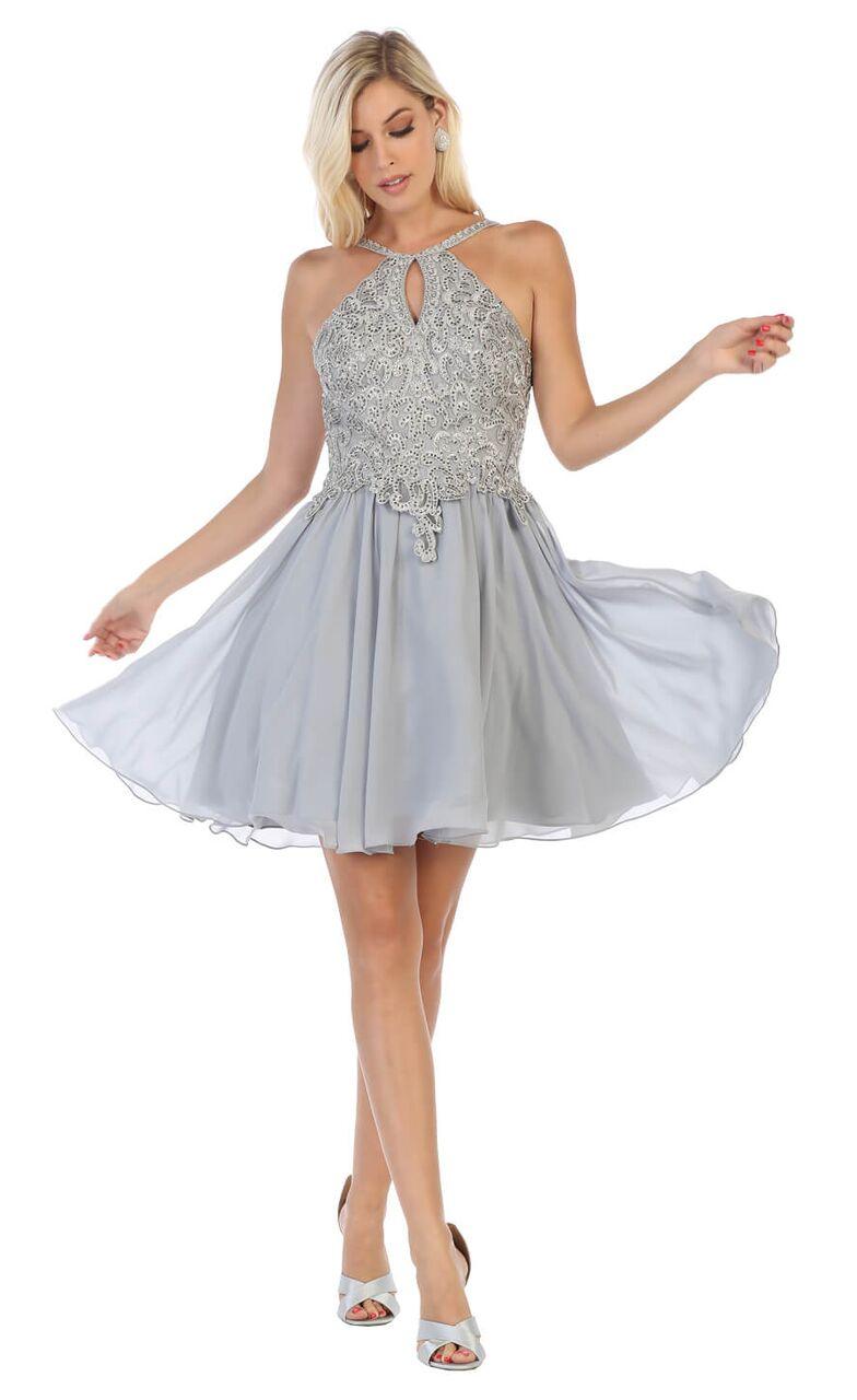 Short Keyhole Halter Neck Chiffon Prom Dress - The Dress Outlet May Queen