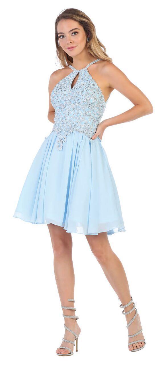 Short Keyhole Halter Neck Chiffon Prom Dress - The Dress Outlet May Queen