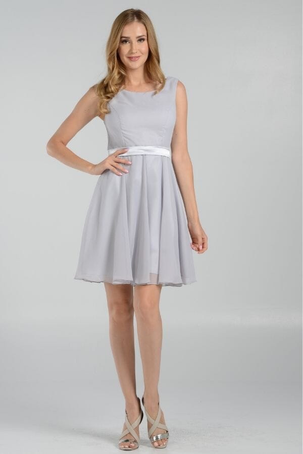 Bateau Neck Knee-Length Chiffon Cocktail Dress Ribbon Waist Poly USA 7 The Dress Outlet Bateau Neck Knee-Length Chiffon Cocktail Dress Ribbon Waist Poly USA 7 The Dress Outlet