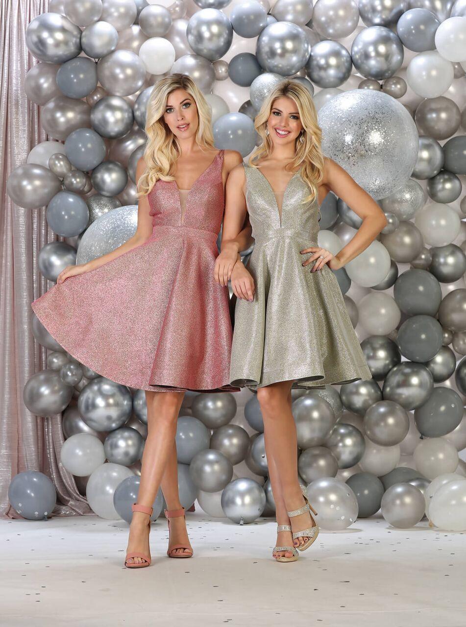 Short Metallic Homecoming Prom Dress - The Dress Outlet May Queen