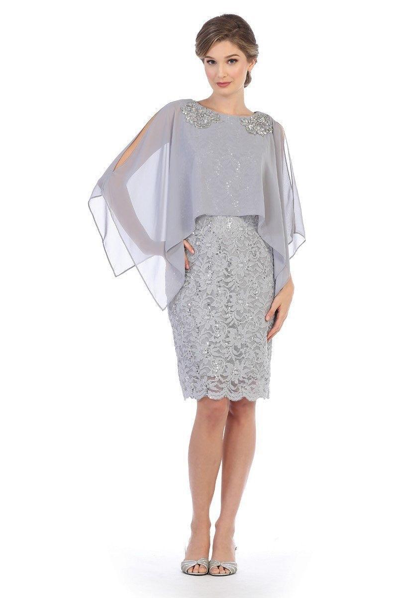 Short Mother of the Bride Cape Dress - The Dress Outlet Eva Fashion
