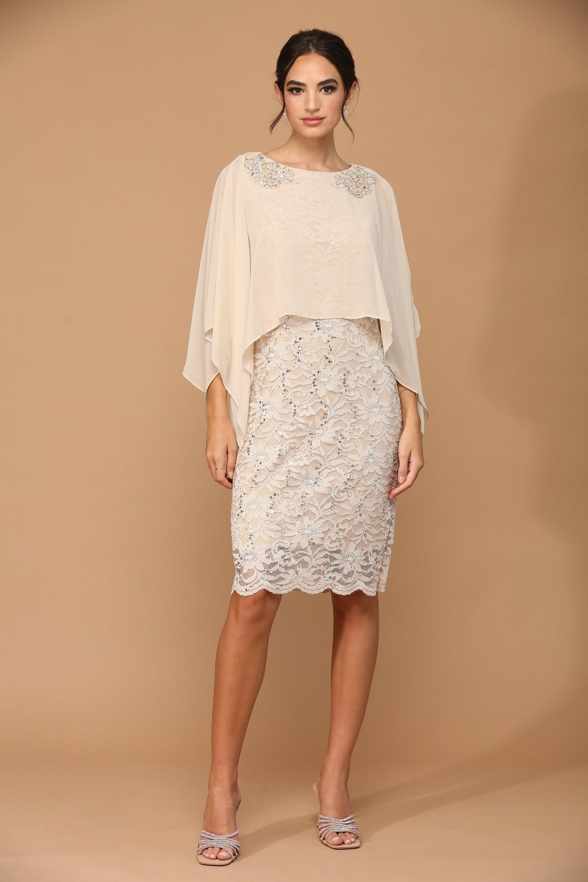 Short Mother of the Bride Cape Dress