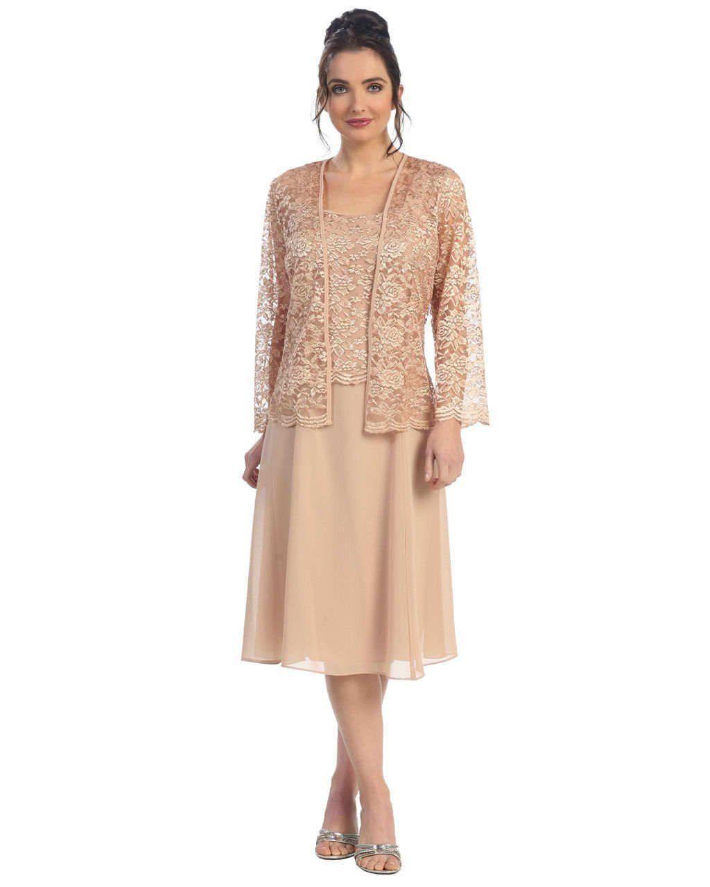 Short Mother Of The Bride Dress With Jacket - The Dress Outlet Sally