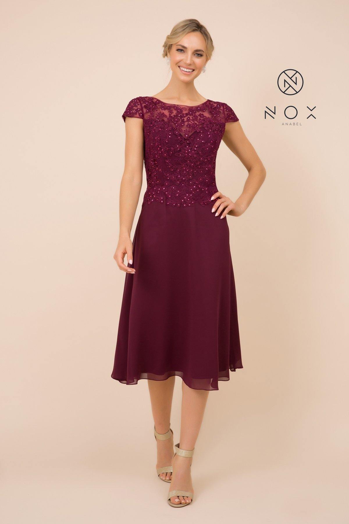Short Mother of the Bride Lace Chiffon Dress - The Dress Outlet Nox Anabel