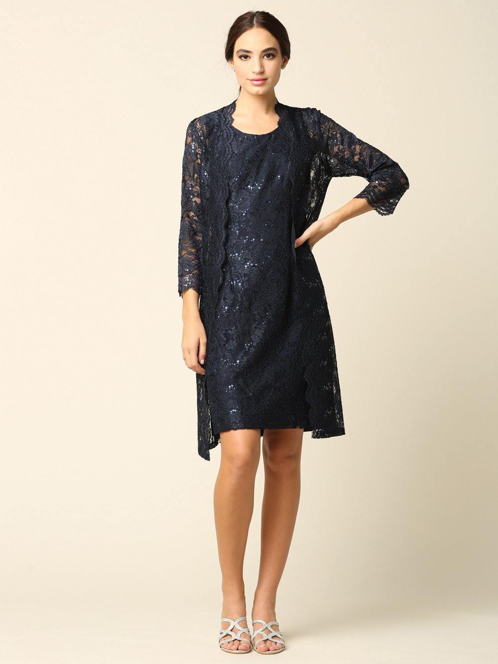 Short Mother of the Bride Lace Jacket Dress - The Dress Outlet Eva Fashion
