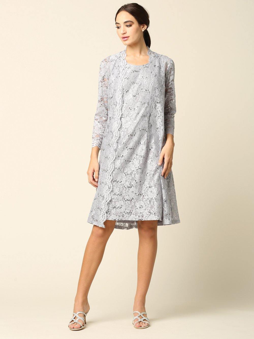 Short Mother of the Bride Lace Jacket Dress - The Dress Outlet Eva Fashion