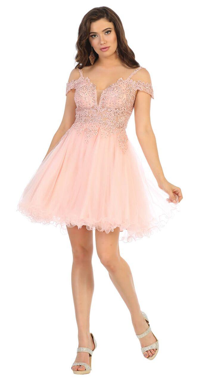 Short Off Shoulder Homecoming Cocktail Dress - The Dress Outlet May Queen