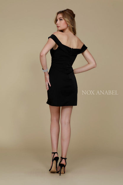 Short Off The Shoulder Black Formal Cocktail Dress - The Dress Outlet Nox Anabel