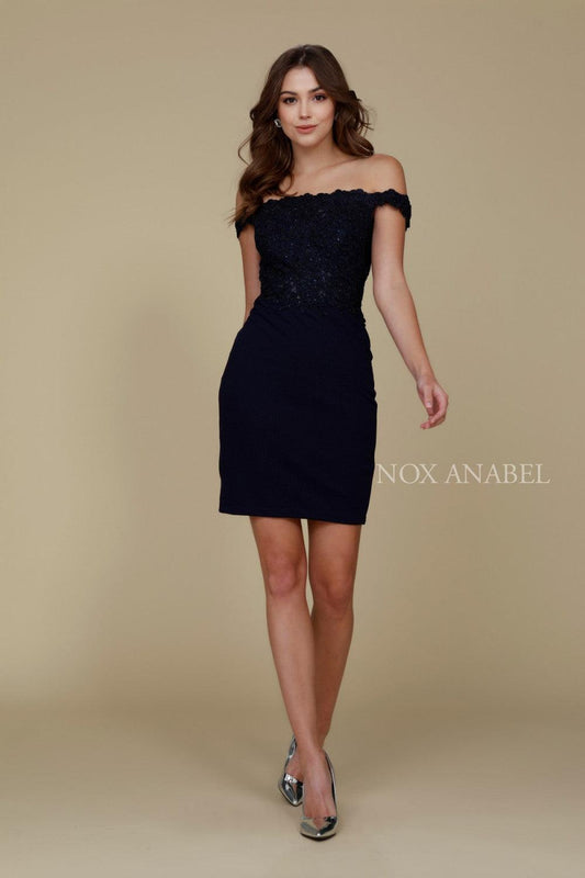 Short Off The Shoulder Formal Cocktail Dress - The Dress Outlet Nox Anabel