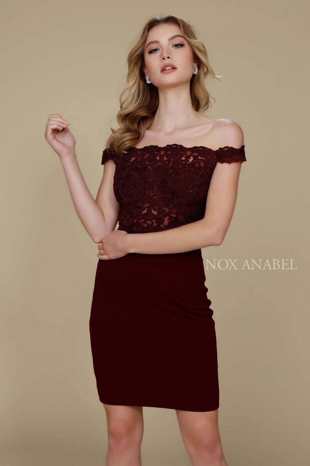 Short Off The Shoulder Formal Cocktail Dress - The Dress Outlet Nox Anabel