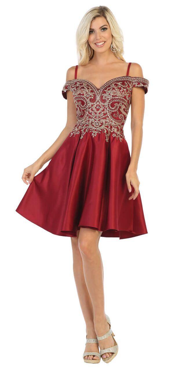 Short Off the Shoulder Homecoming Plus Size Prom Dress - The Dress Outlet May Queen