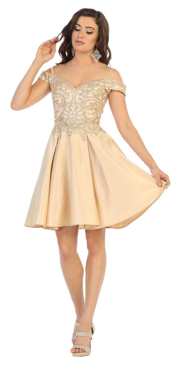 Short Off the Shoulder Homecoming Plus Size Prom Dress - The Dress Outlet May Queen