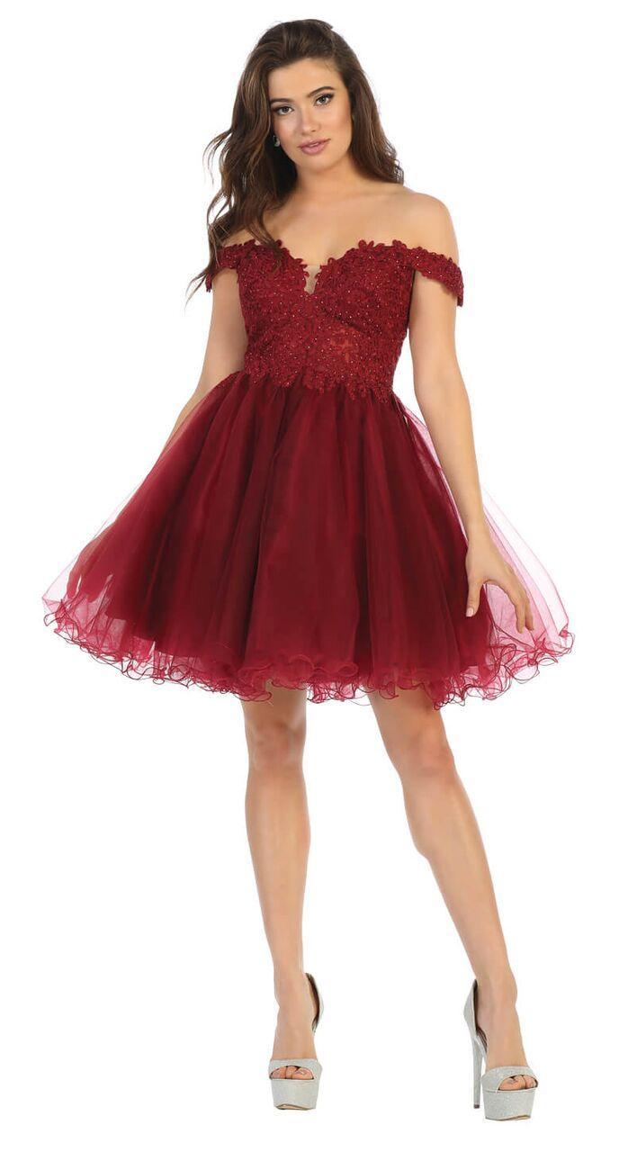 Short Off the Shoulder Homecoming Prom Dress - The Dress Outlet May Queen