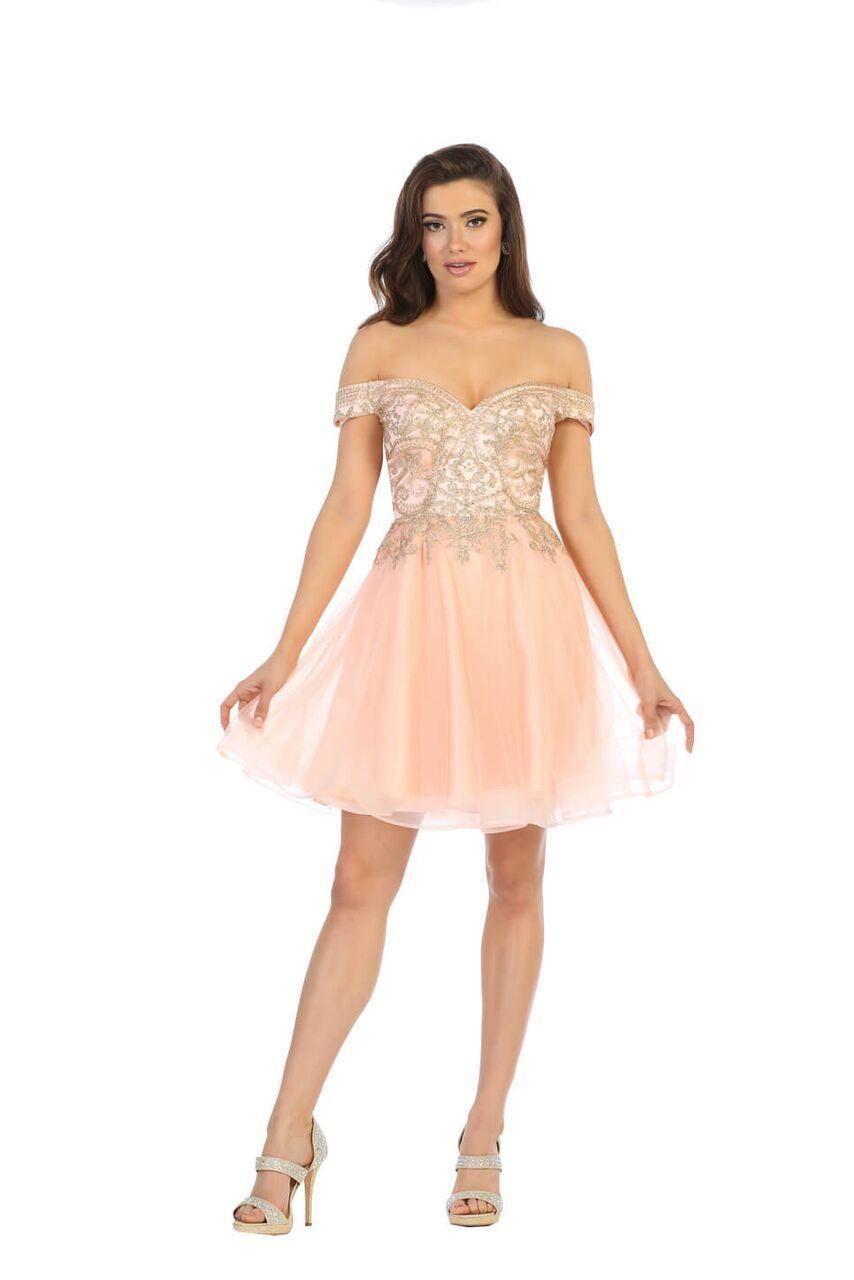Short Off The Shoulder Plus Size Prom Dress - The Dress Outlet May Queen