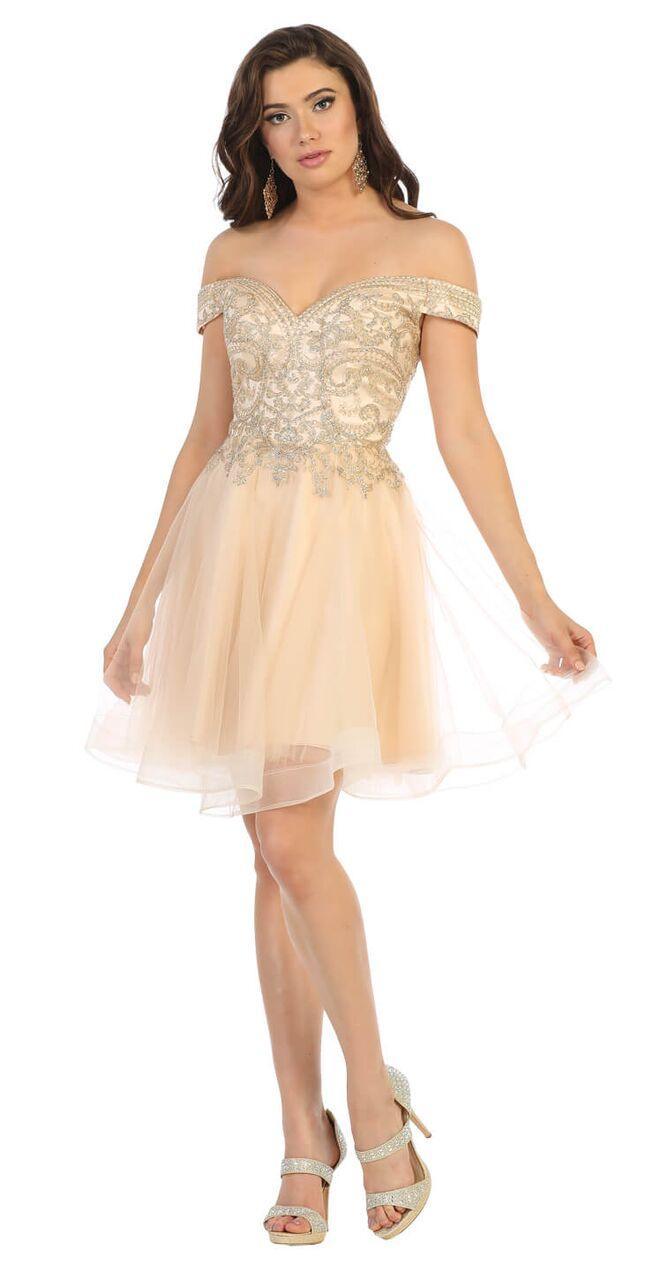 Short Off The Shoulder Plus Size Prom Dress - The Dress Outlet May Queen