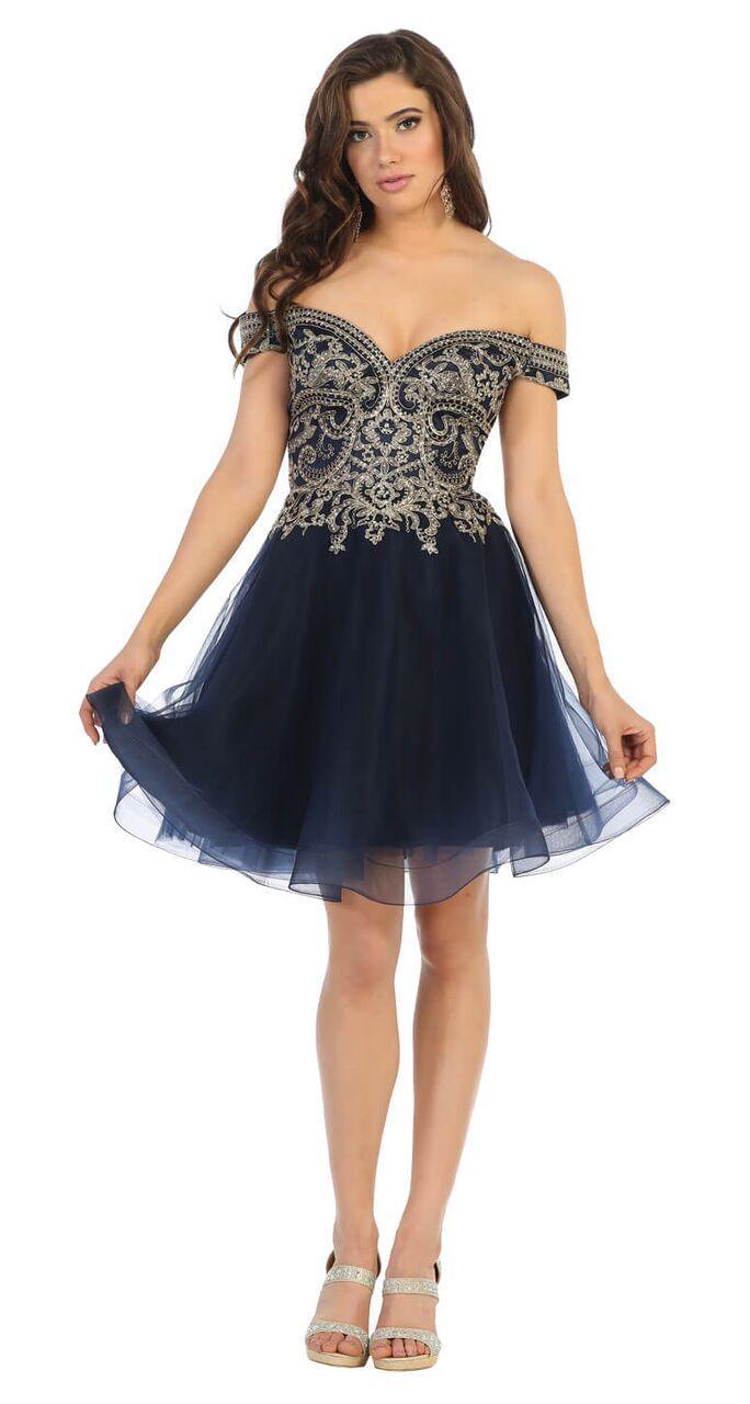 Short Off The Shoulder Plus Size Prom Dress - The Dress Outlet May Queen