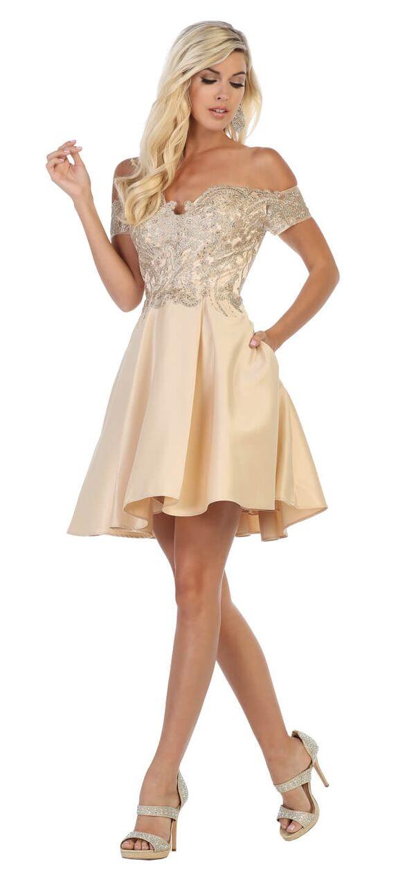 Short Off The Shoulder Satin Prom Dress