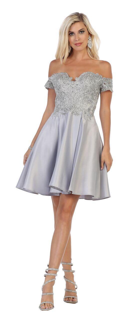 Short Off The Shoulder Satin Prom Dress - The Dress Outlet May Queen