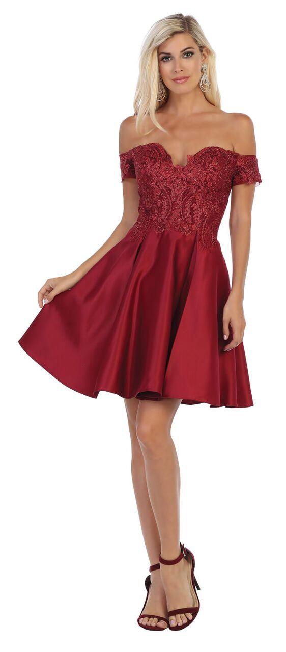 Short Off The Shoulder Satin Prom Dress - The Dress Outlet May Queen