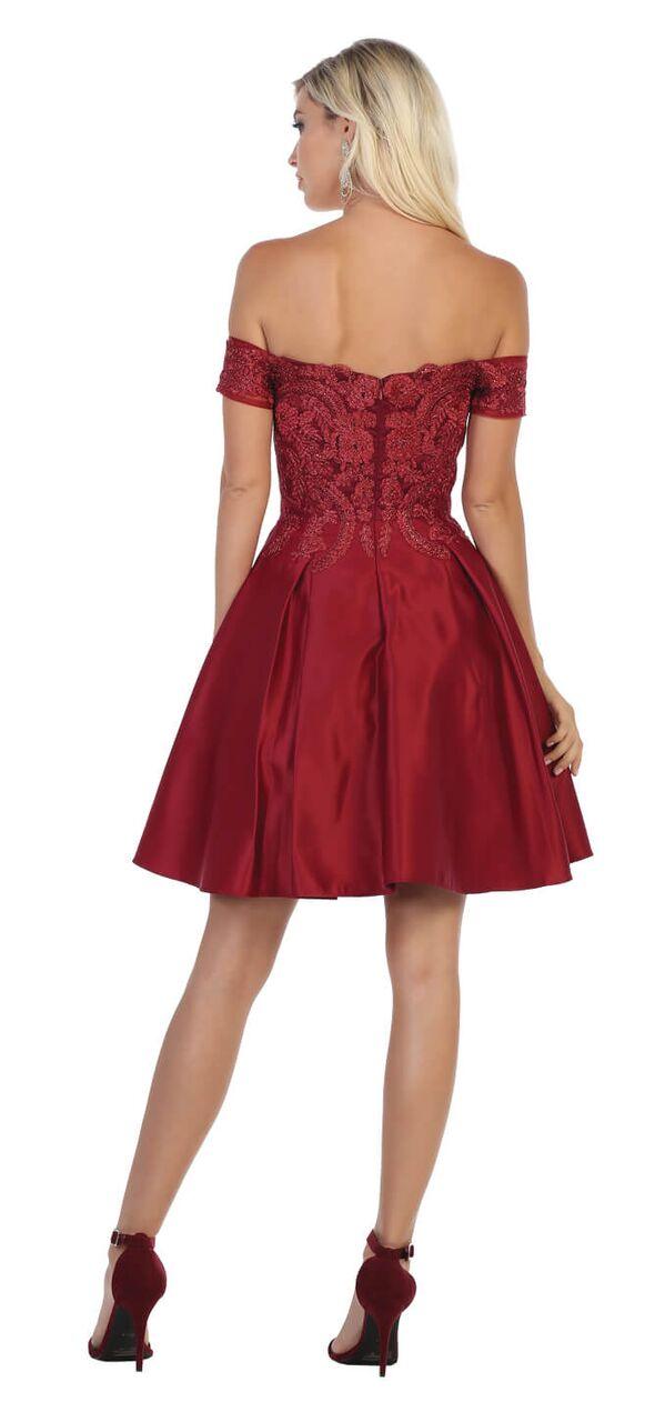 Short Off The Shoulder Satin Prom Dress - The Dress Outlet May Queen